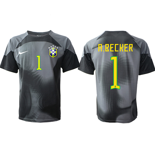 Tanie Strój piłkarski Brazylia Alisson Becker #1 Bramkarskie Koszulka Podstawowej MŚ 2022 Krótkie Rękawy